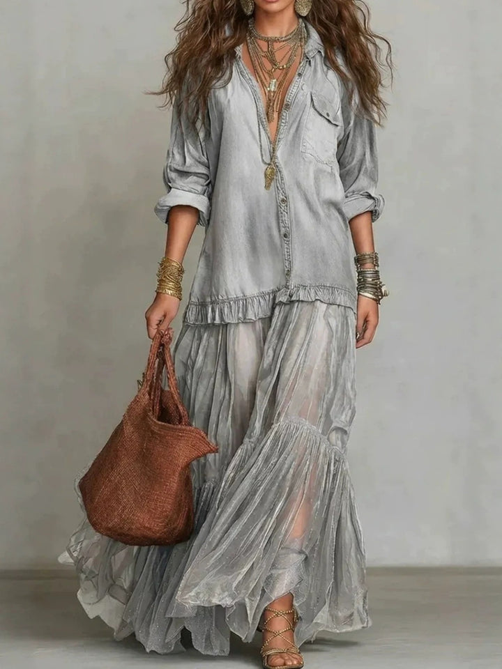 Oceana Rose Tiered Shirt Maxi Dress