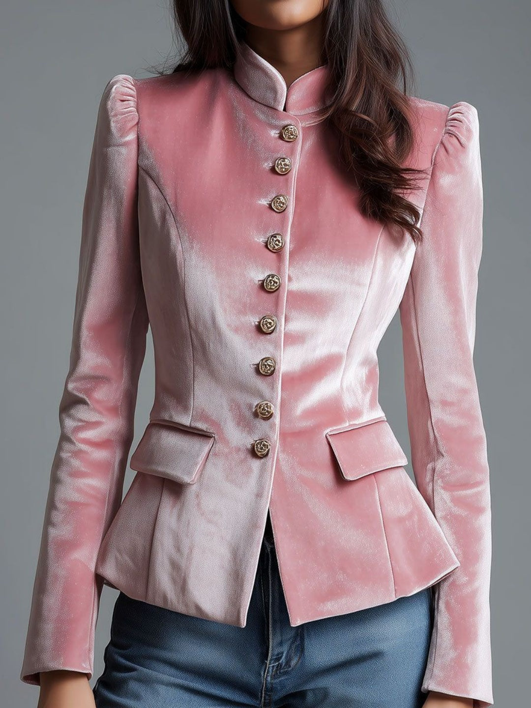 Marcella Pearl-Button Peplum Blazer