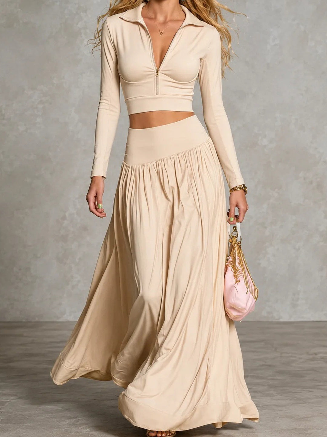 Olivetta Cropped Top & Maxi Skirt Set