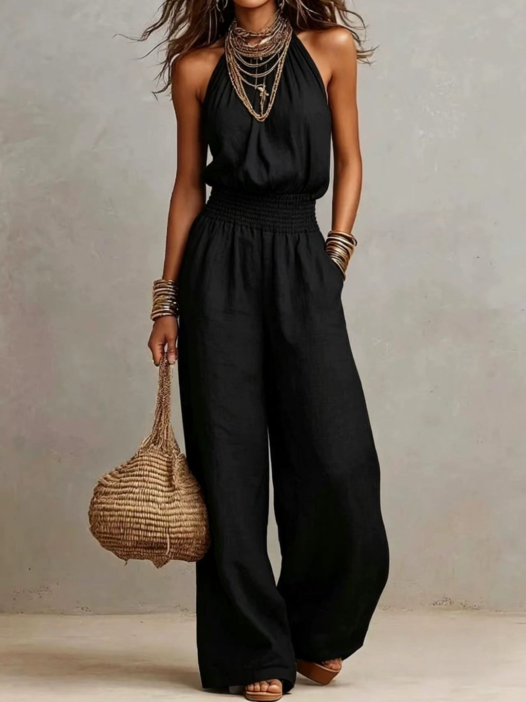 Dahlia Beige Sleeveless Pants Set