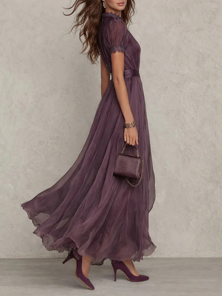 Celeste Plum Ruffle-Sleeve Maxi Dress