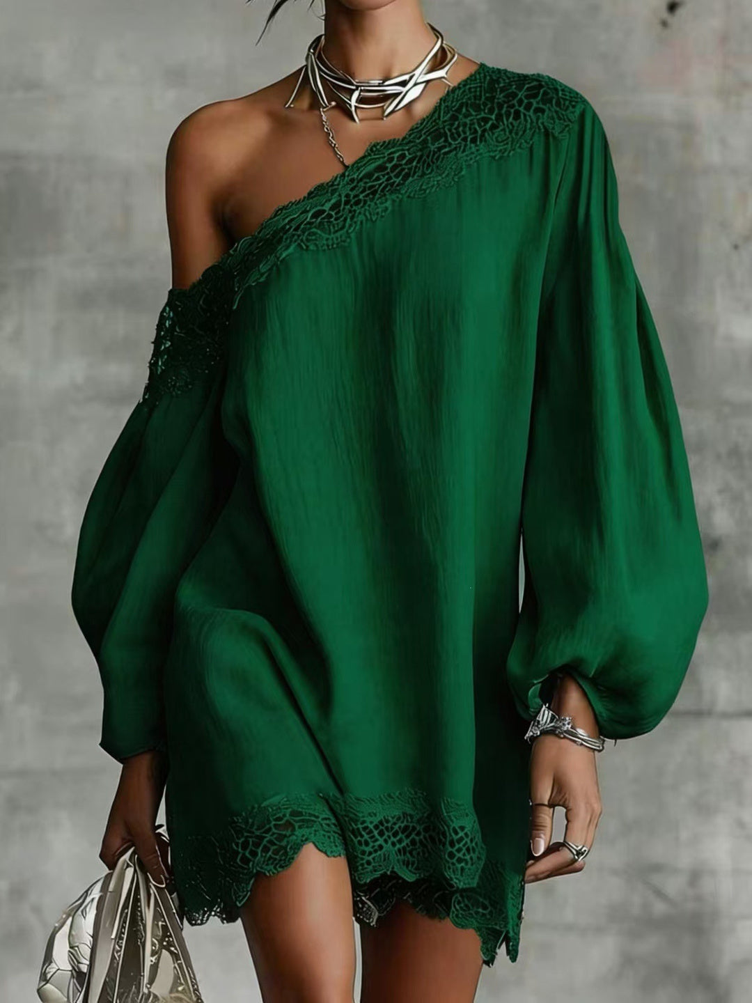 Callista Lace-Trim One-Shoulder Mini Dress