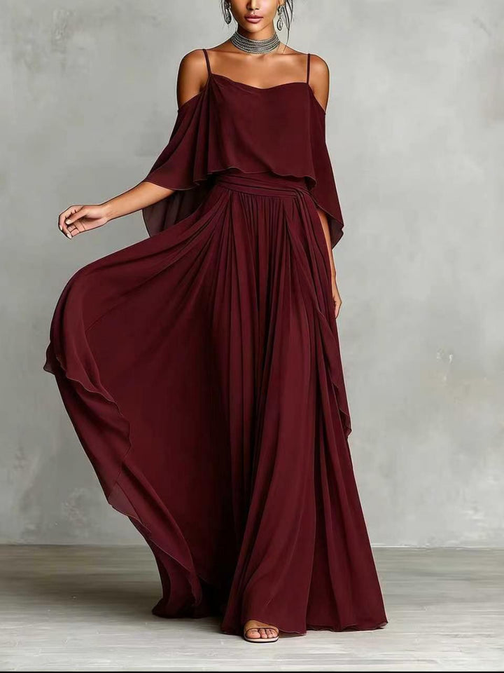Luna Slate Off-Shoulder Draped Maxi Dress - White