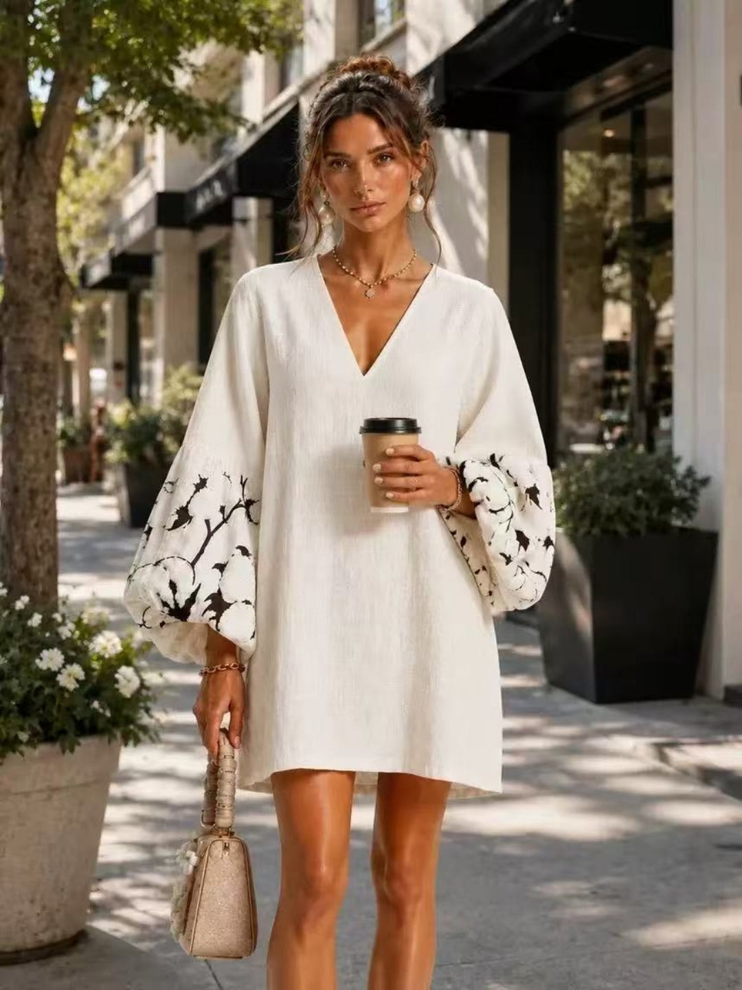 Amalfi Printed-Sleeve Mini Dress