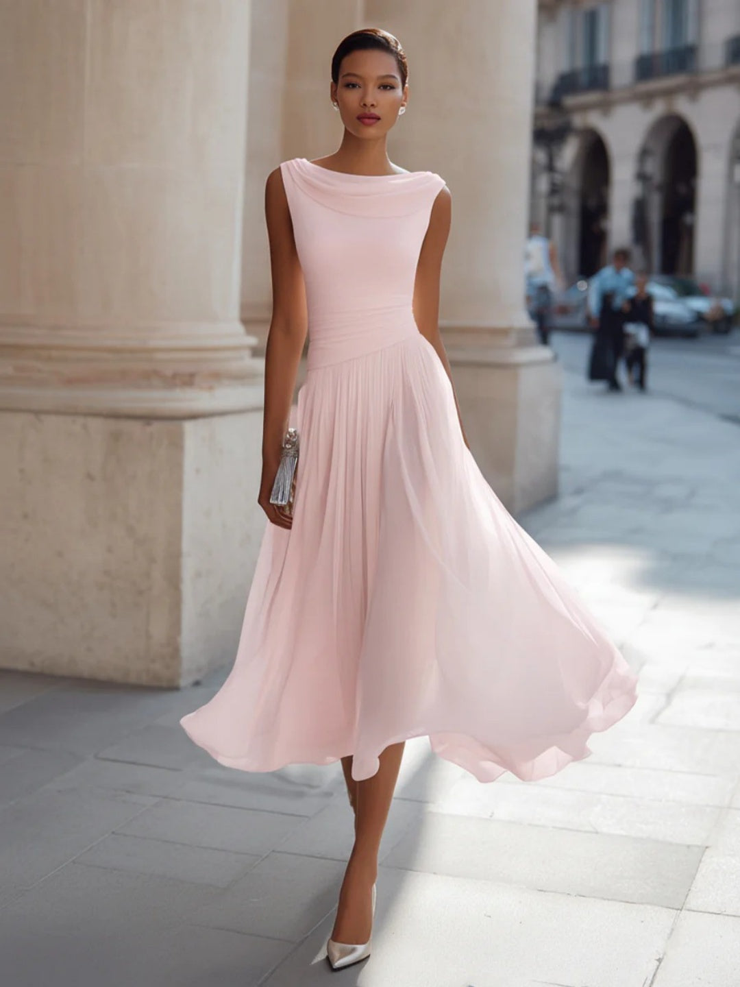 Aurelia Blush Sleeveless Midi Dress