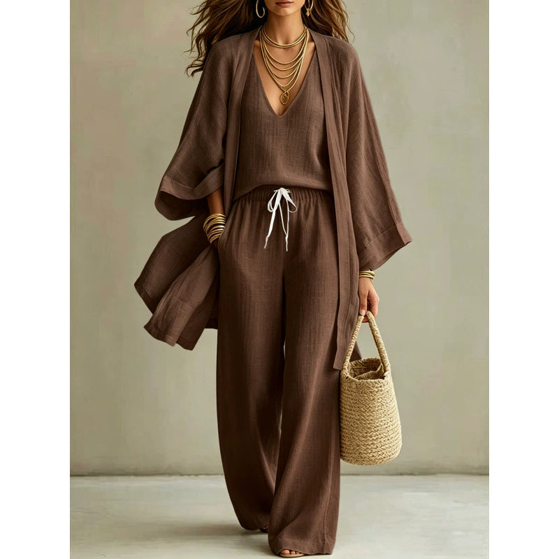 Camilla White V-Neck Resort Pants Set