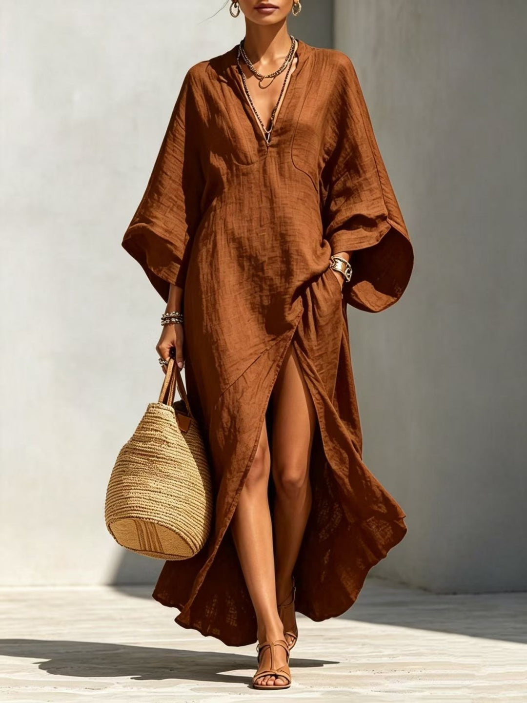 Elara Relaxed Shirt High-Low Maxi Dress