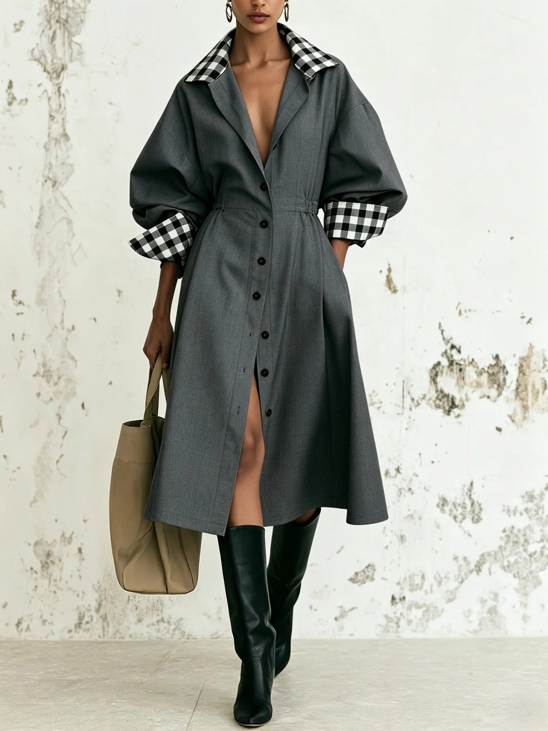 Griselda Piped Button-Front Coat Dress