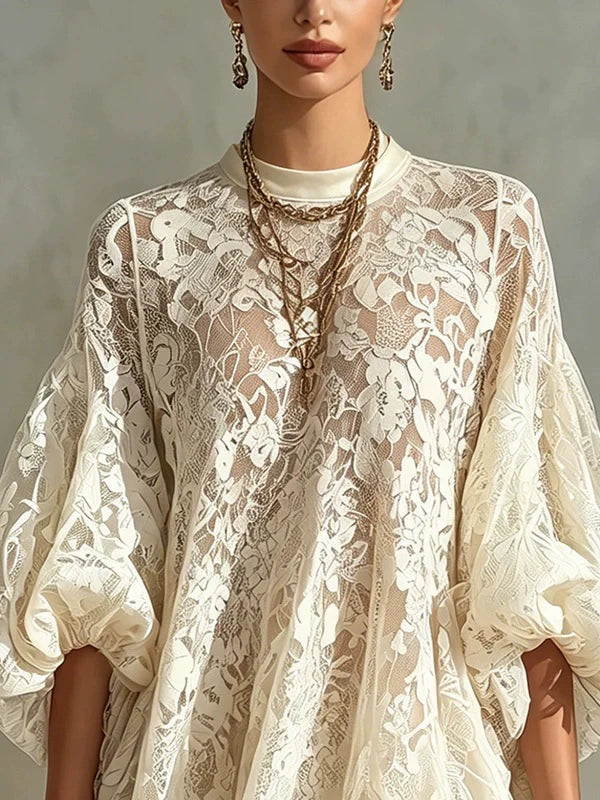 Bianca Ivory Lace Poncho Cover-Up Dress