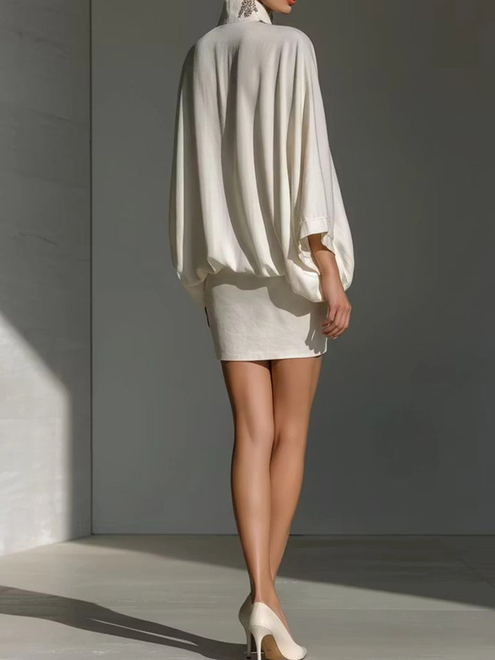 Soleil Ivory Gold Embroidered Caftan Mini Dress