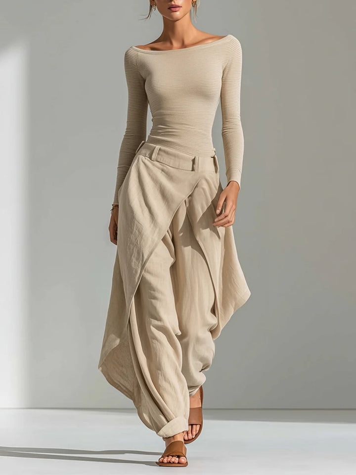 Elara Sand Draped Harem-Pant Set