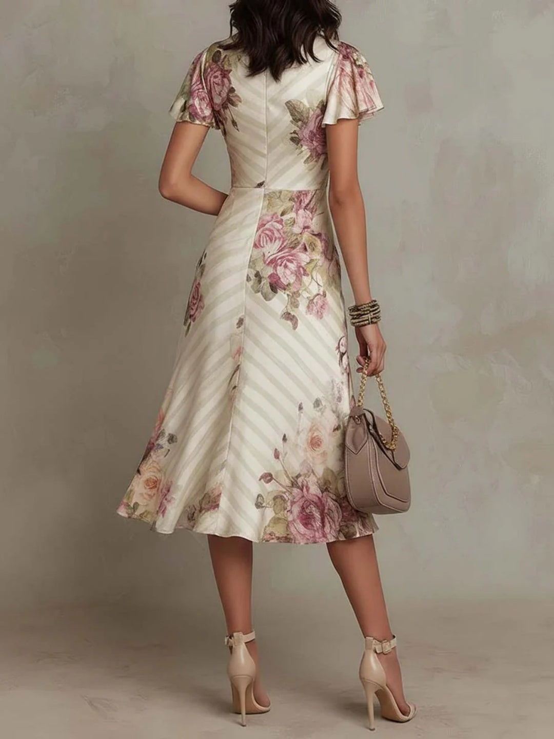 Flora Ivory Floral Satin Midi Dress