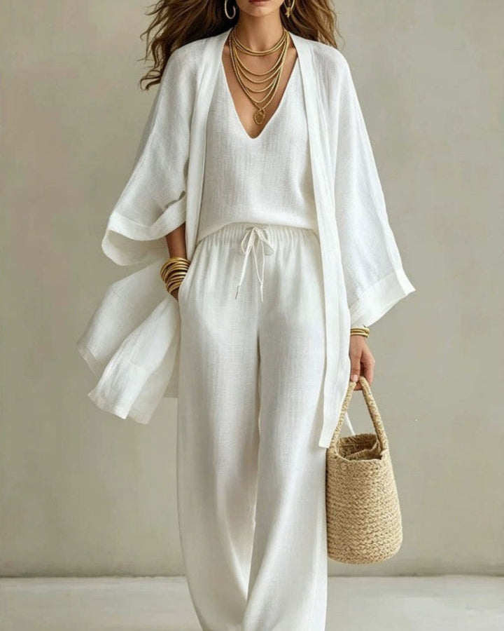 Camilla White V-Neck Resort Pants Set