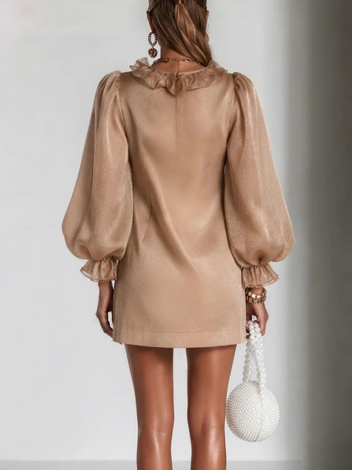 Elena Champagne Ruffle-Front Mini Dress