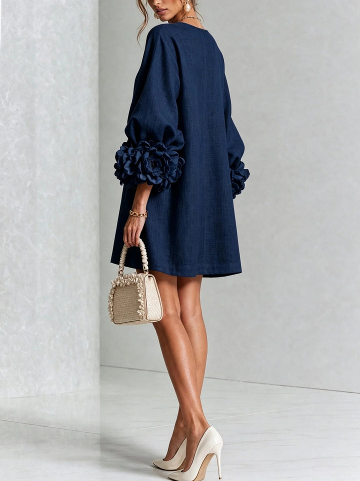 Rosalia Blush Floral-Cuff Button Mini Dress