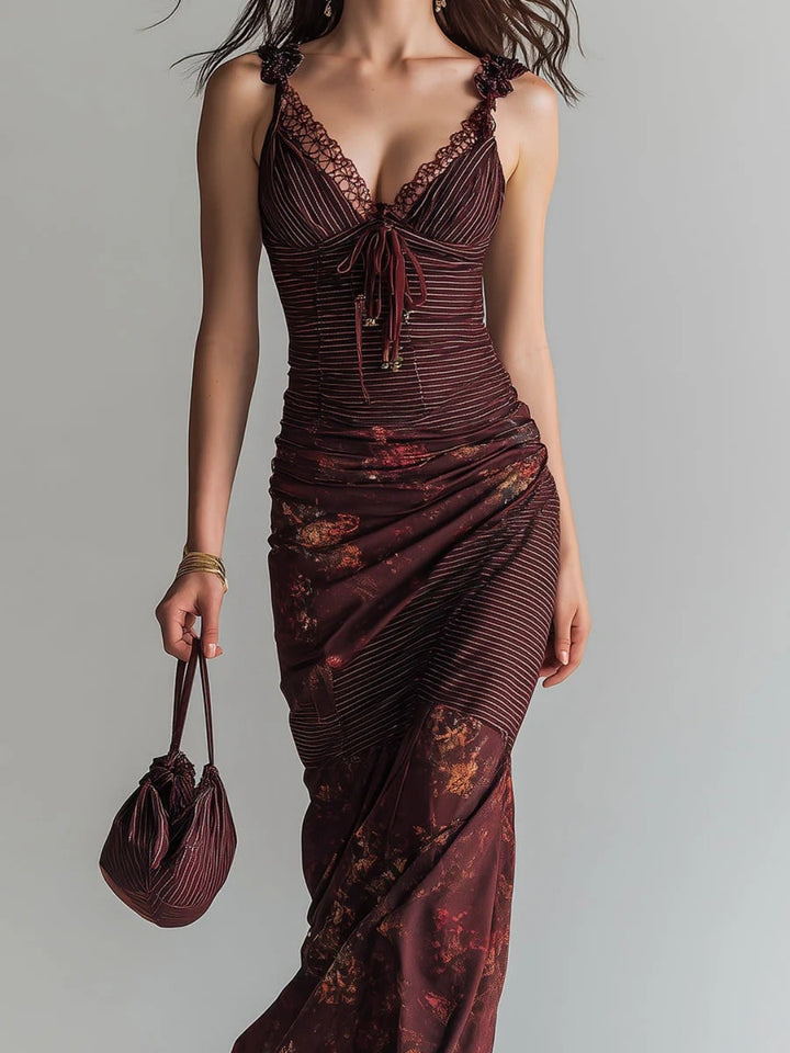 Aurelia Burgundy Satin-Look Corset Maxi Dress