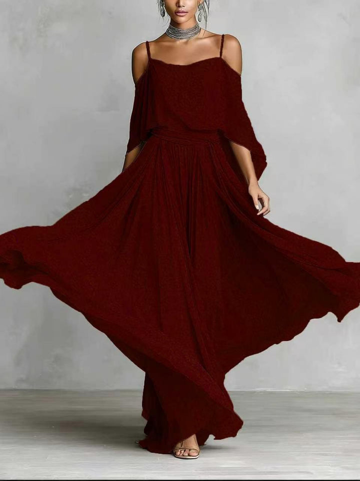 Luna Slate Off-Shoulder Draped Maxi Dress - White