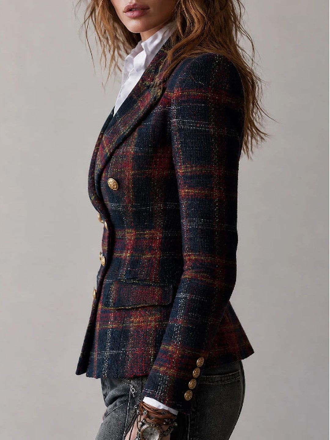 Sabina Plaid Double-Breasted Blazer