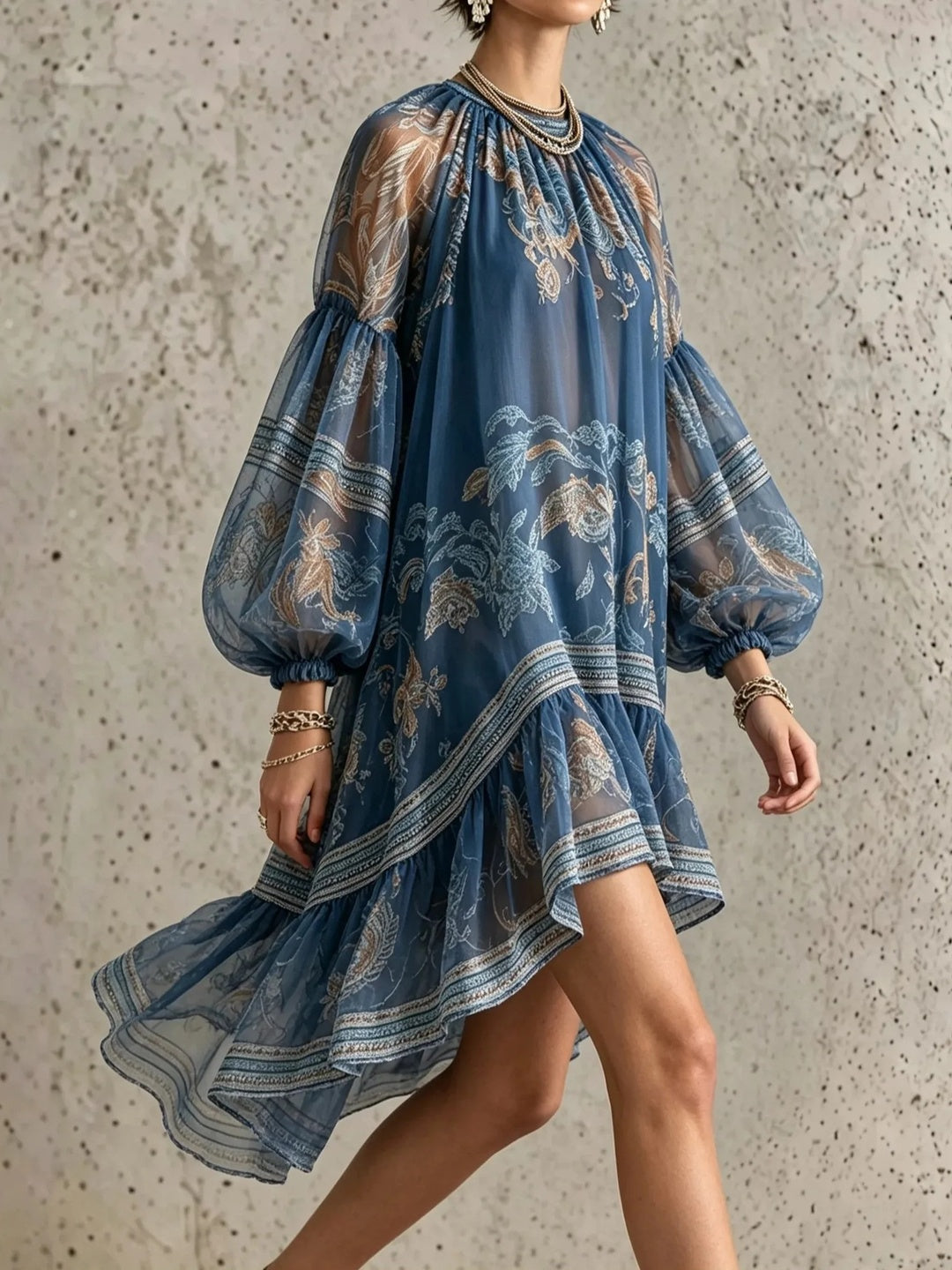 Celeste Sheer-Check Ruffle Mini Dress
