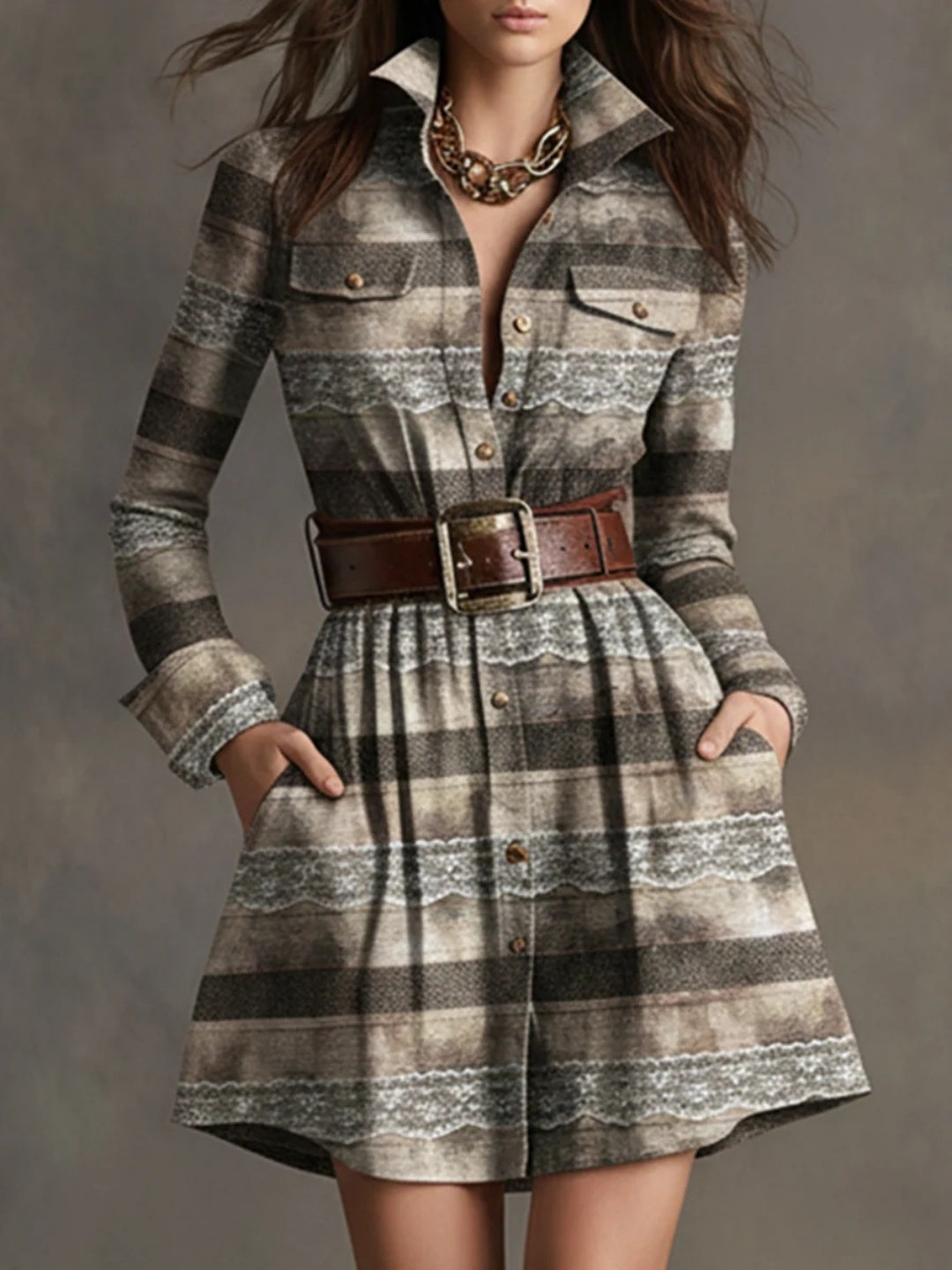 Noemi Plaid Belted Shirt Mini Dress
