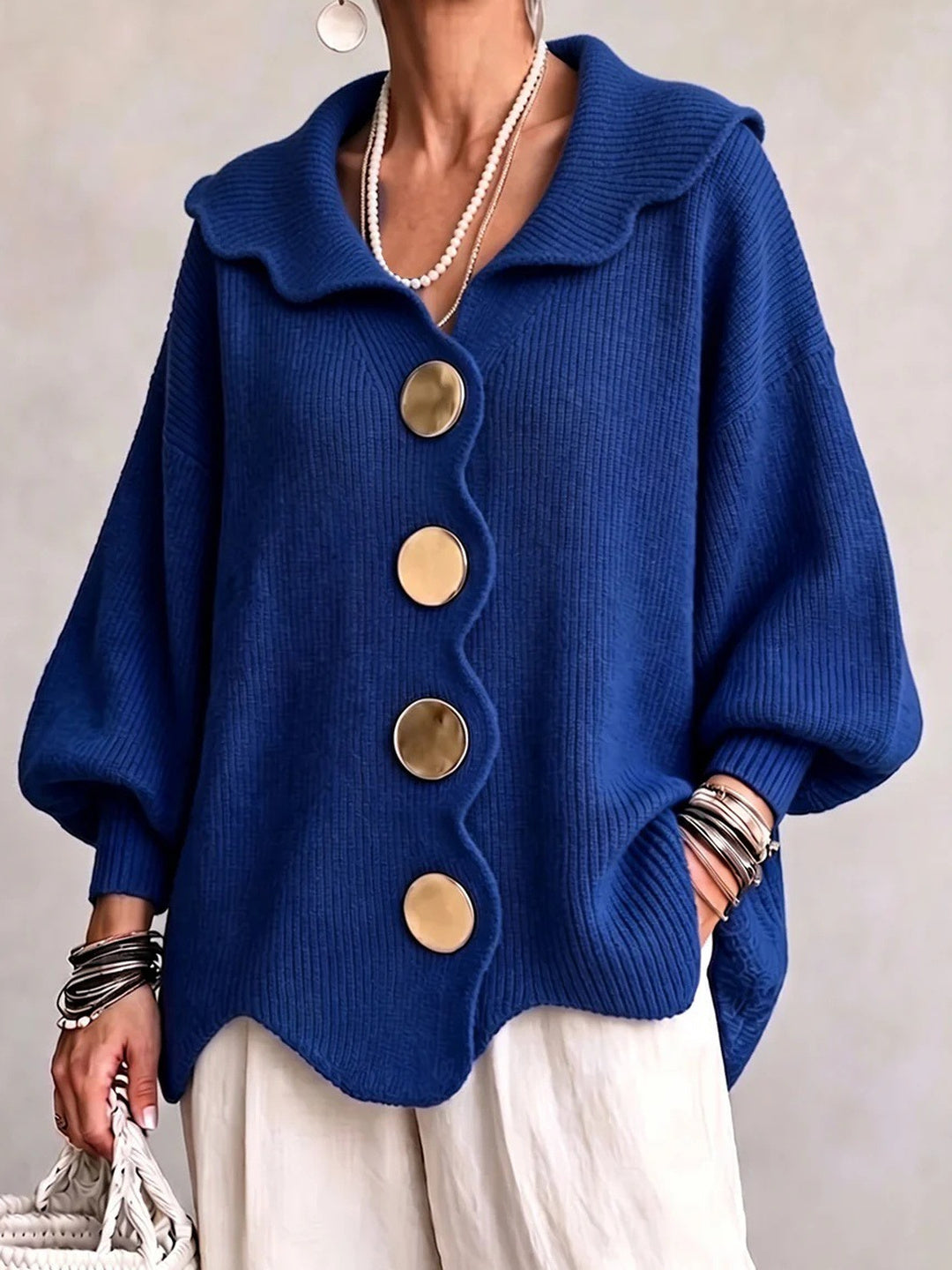 Delfina Scallop-Collar Statement Cardigan