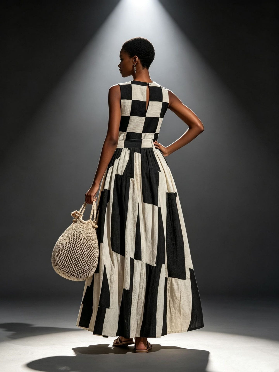 Noa Black Ivory Geometric Maxi Dress
