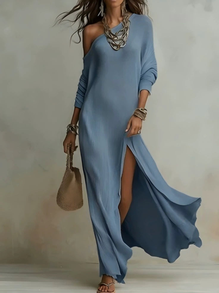 Paloma Ivory One-Shoulder Slit Maxi Dress