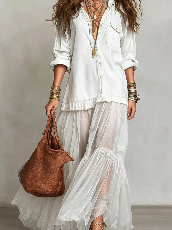 Oceana Rose Tiered Shirt Maxi Dress