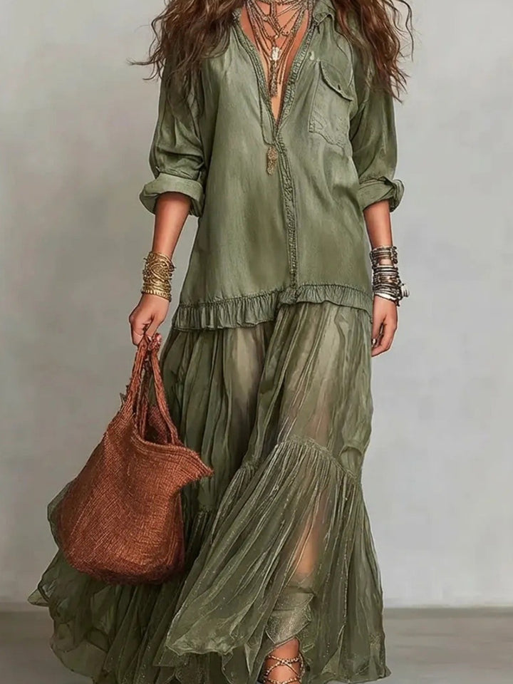 Oceana Rose Tiered Shirt Maxi Dress