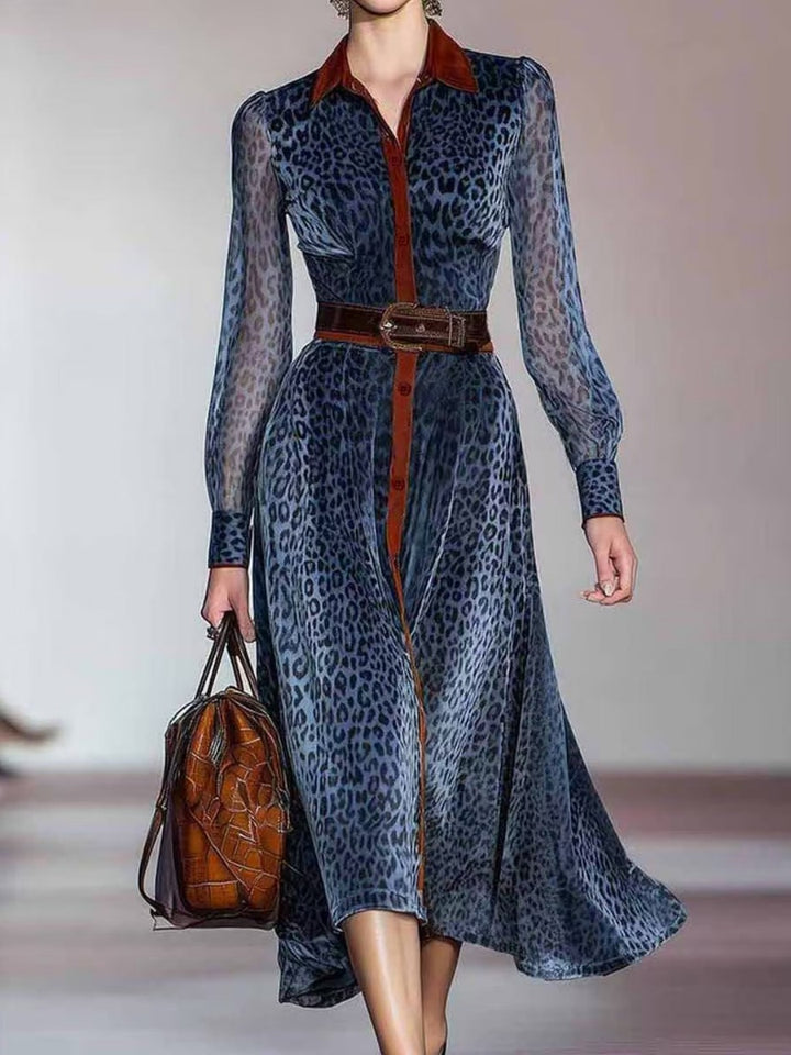 Nerina Navy Animal-Print Belted Maxi Dress