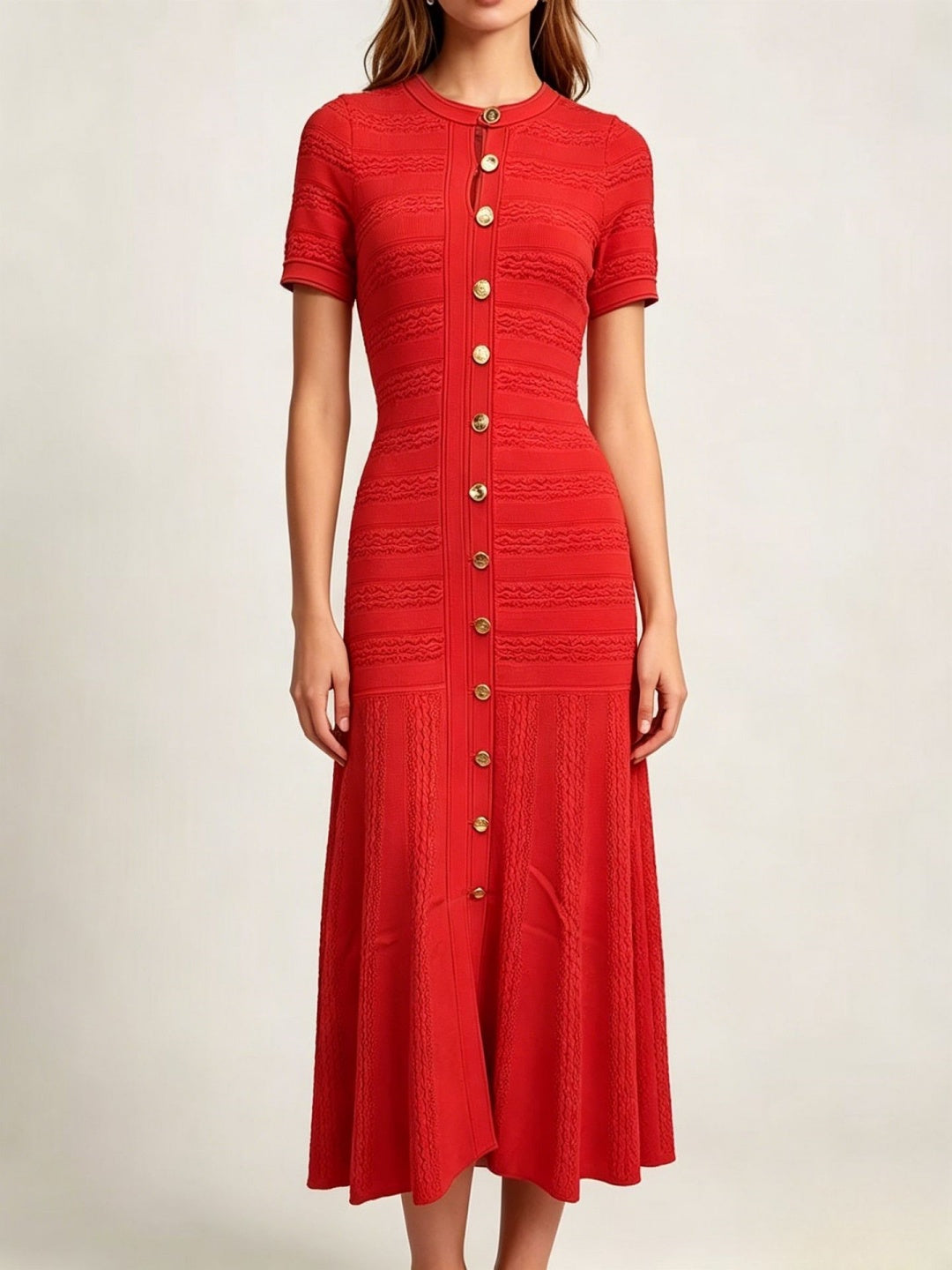 Oceana Button-Front Short-Sleeve Maxi Dress