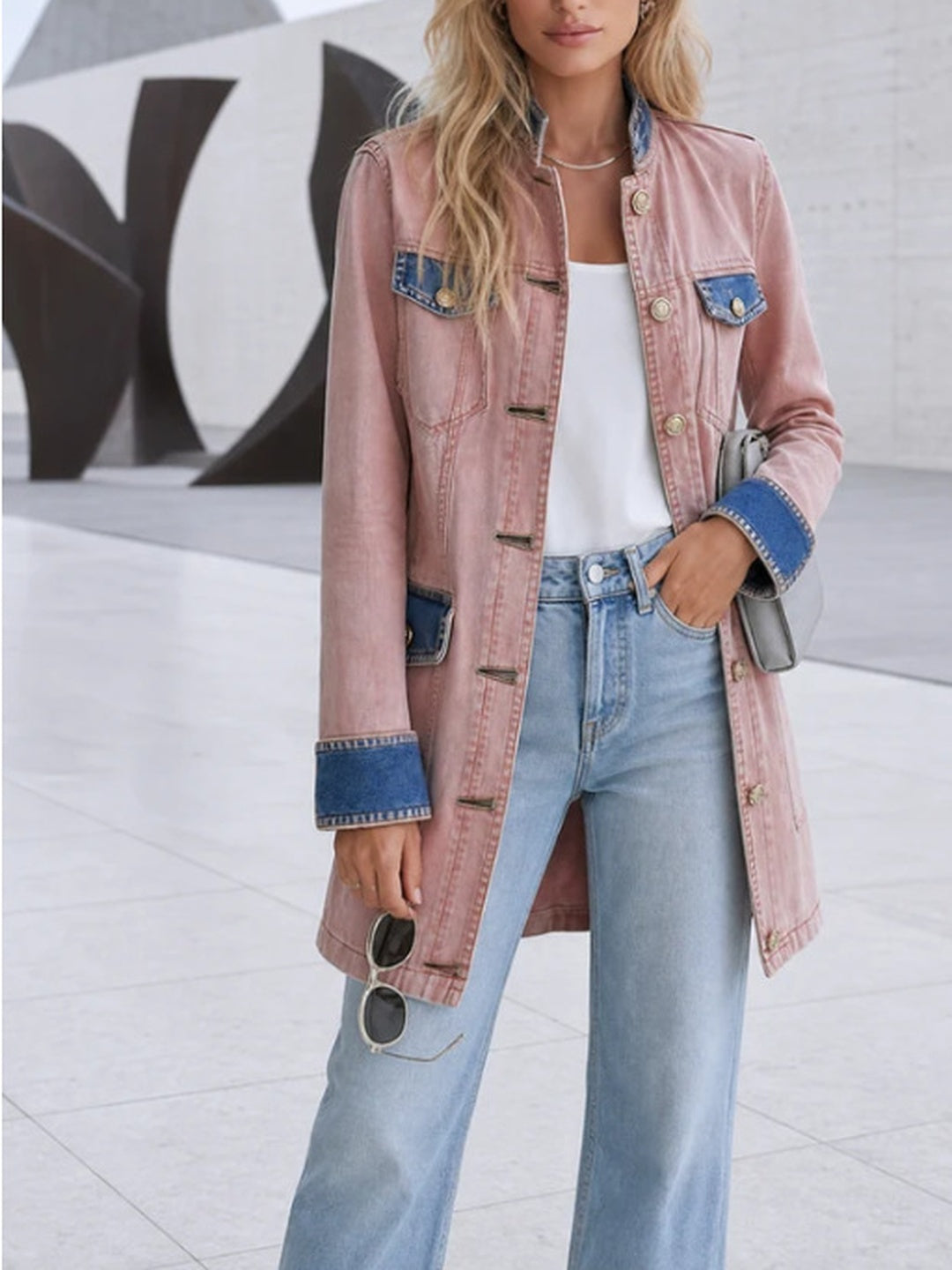 Dalia Contrast-Cuff Longline Blazer