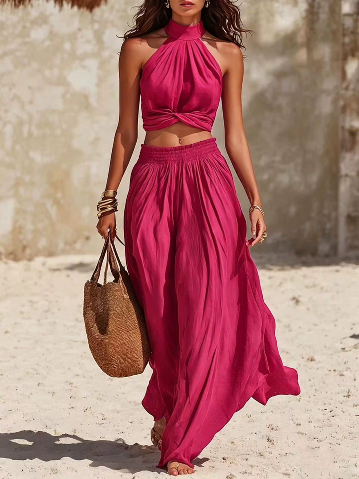 Yara Terracotta Halter Skirt Set