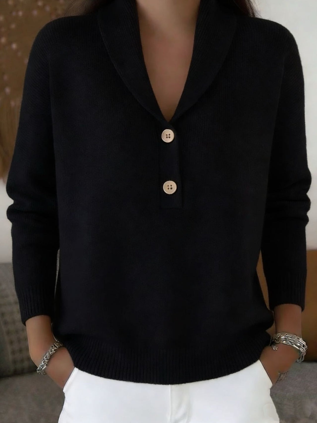 Alessia Shawl-Collar Knit Sweater