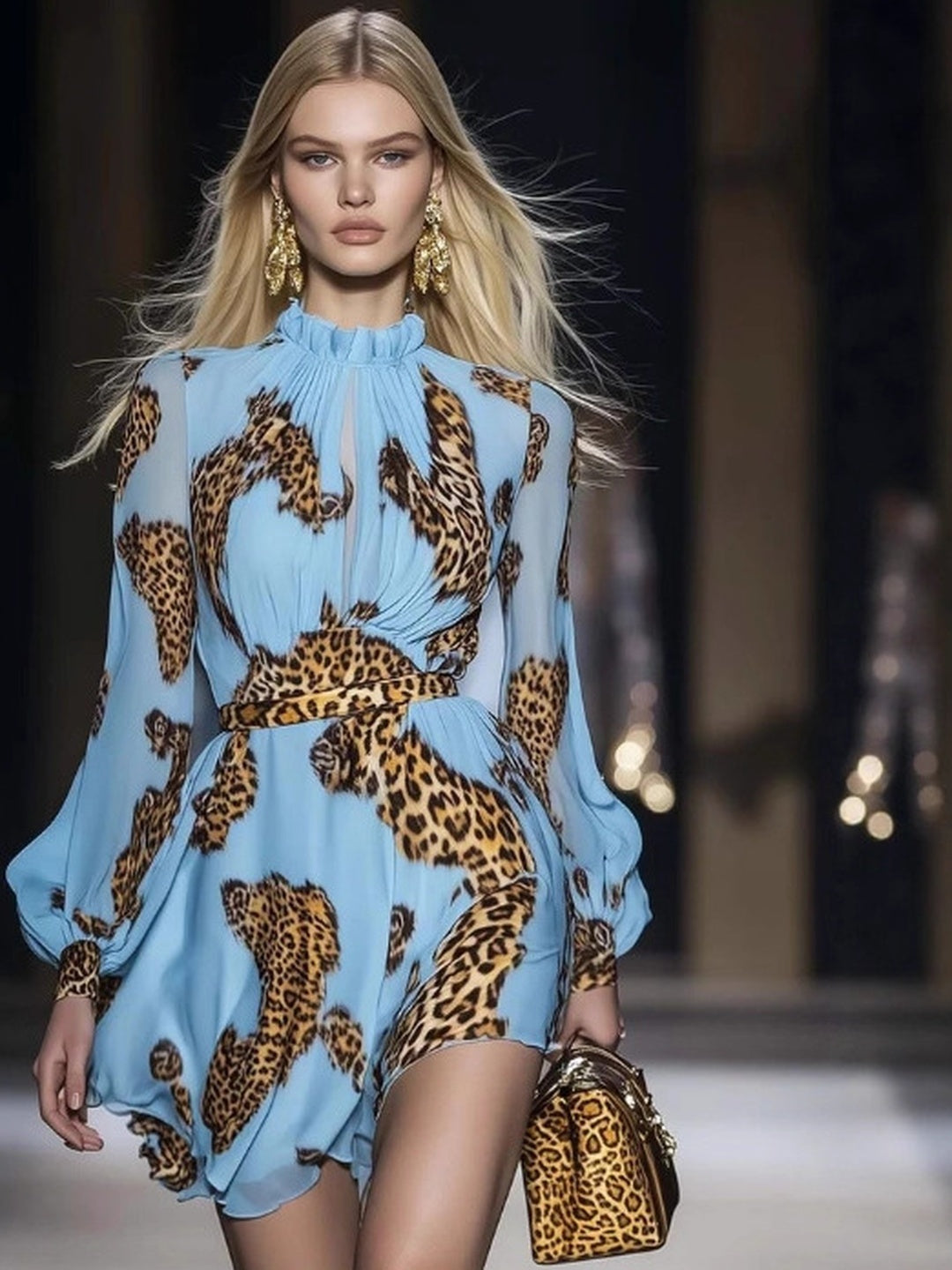 Gaia Leopard-Print Ruched Mini Dress
