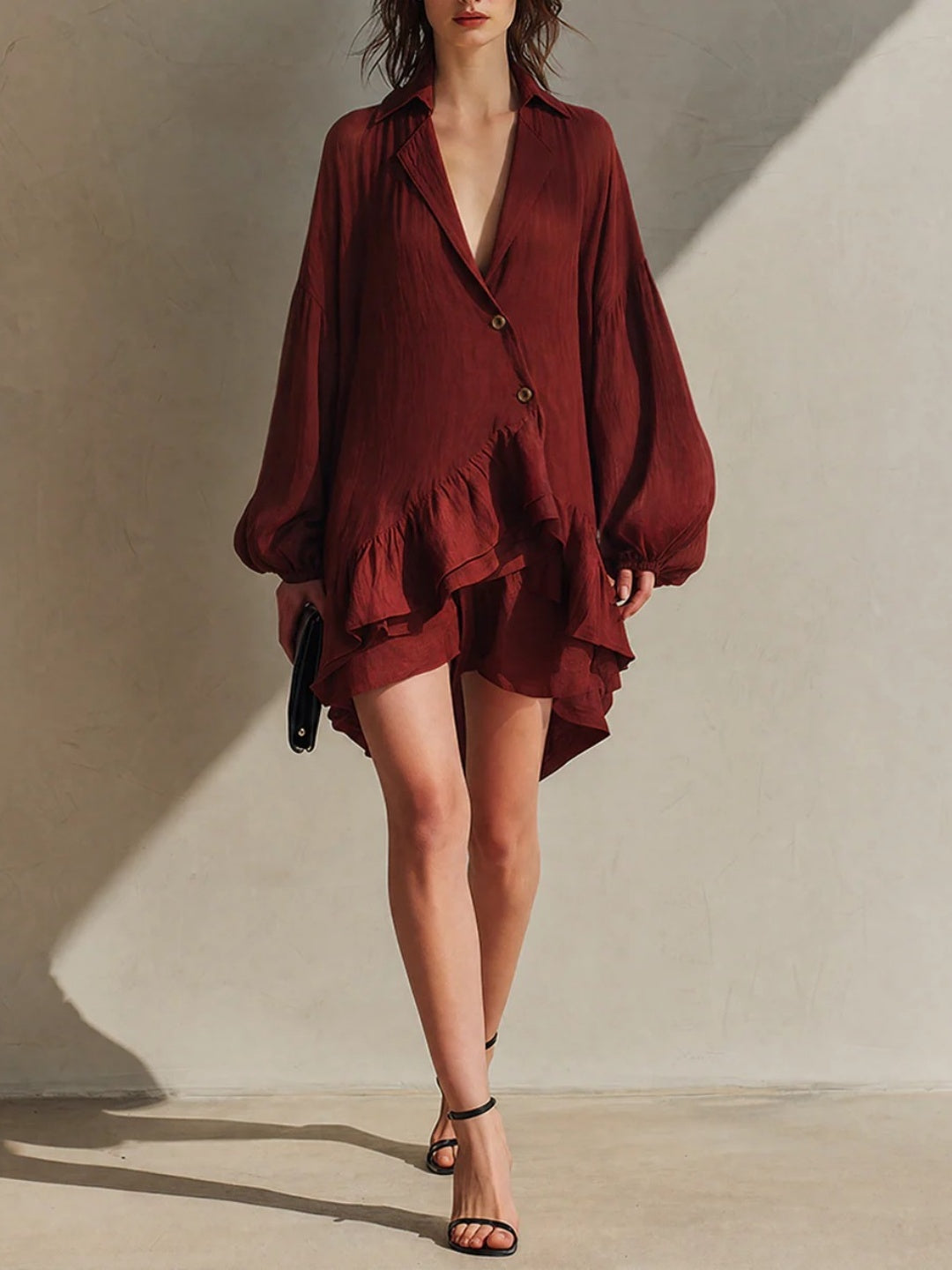 Vittoria Burgundy Layered Shirt Mini Dress