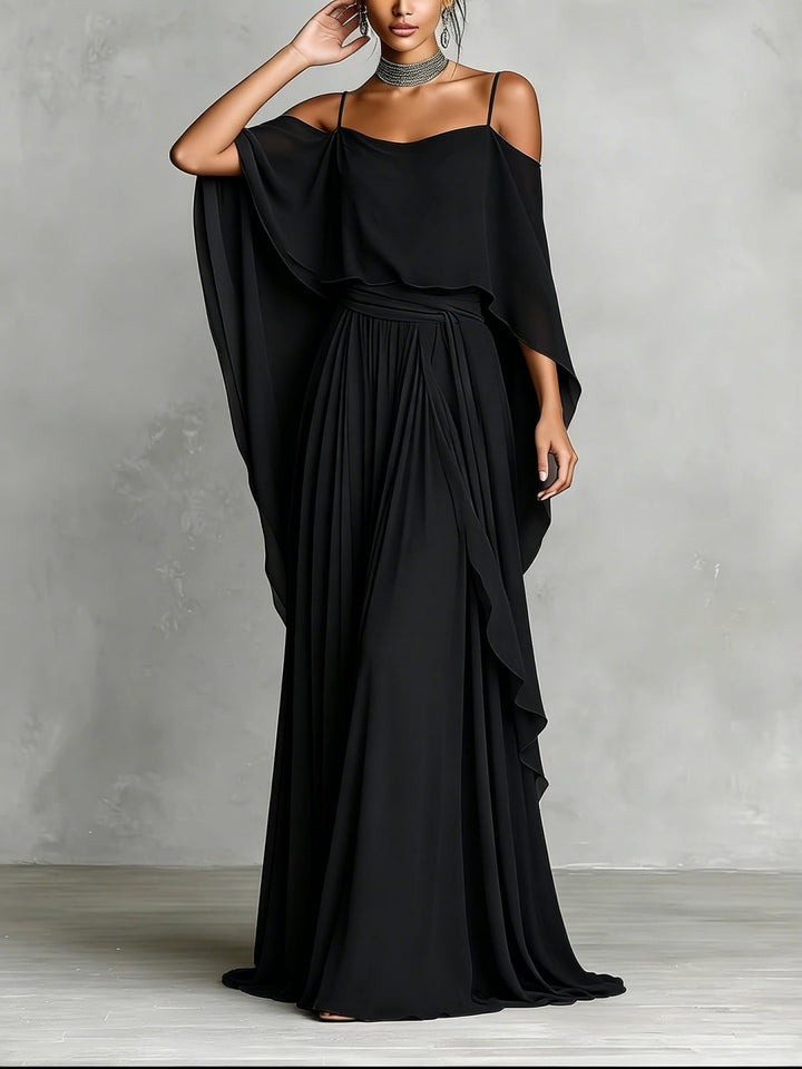 Luna Slate Off-Shoulder Draped Maxi Dress - White