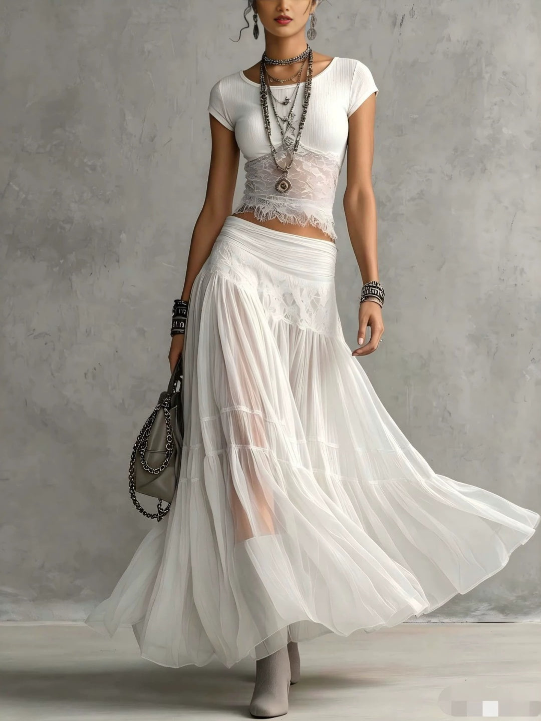 Serena White Pleated Skirt Set