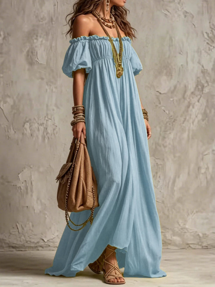 Livia Lime Off-Shoulder Maxi Dress
