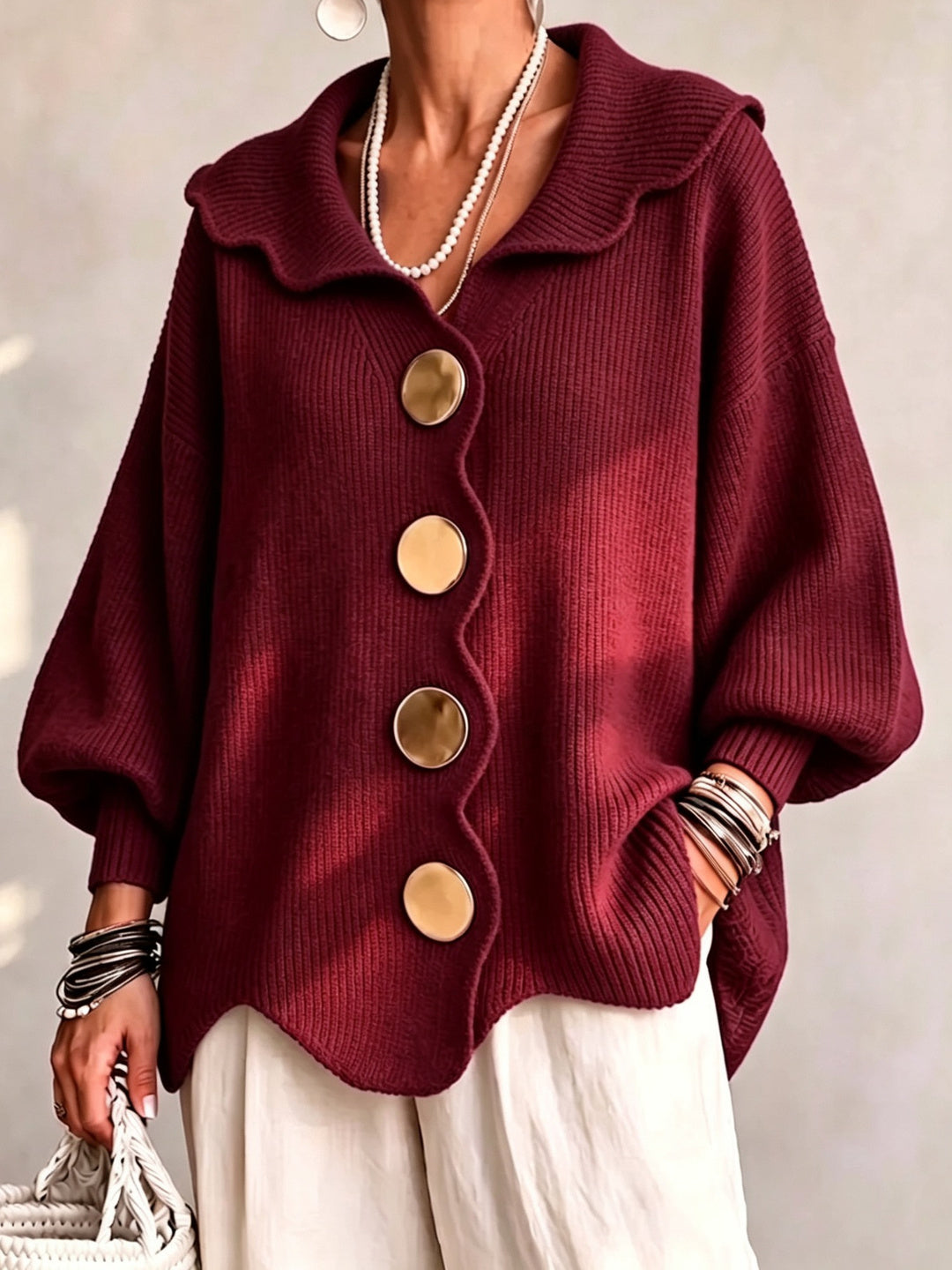 Delfina Scallop-Collar Statement Cardigan