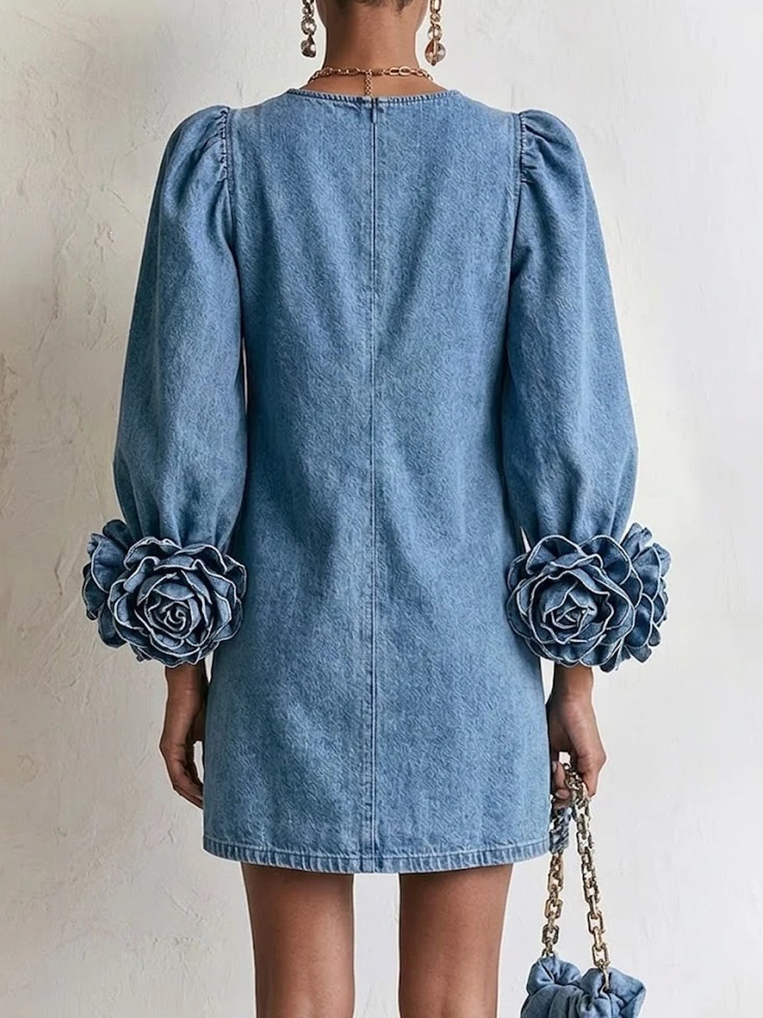 Fiorenza Floral-Cuff Mini Dress