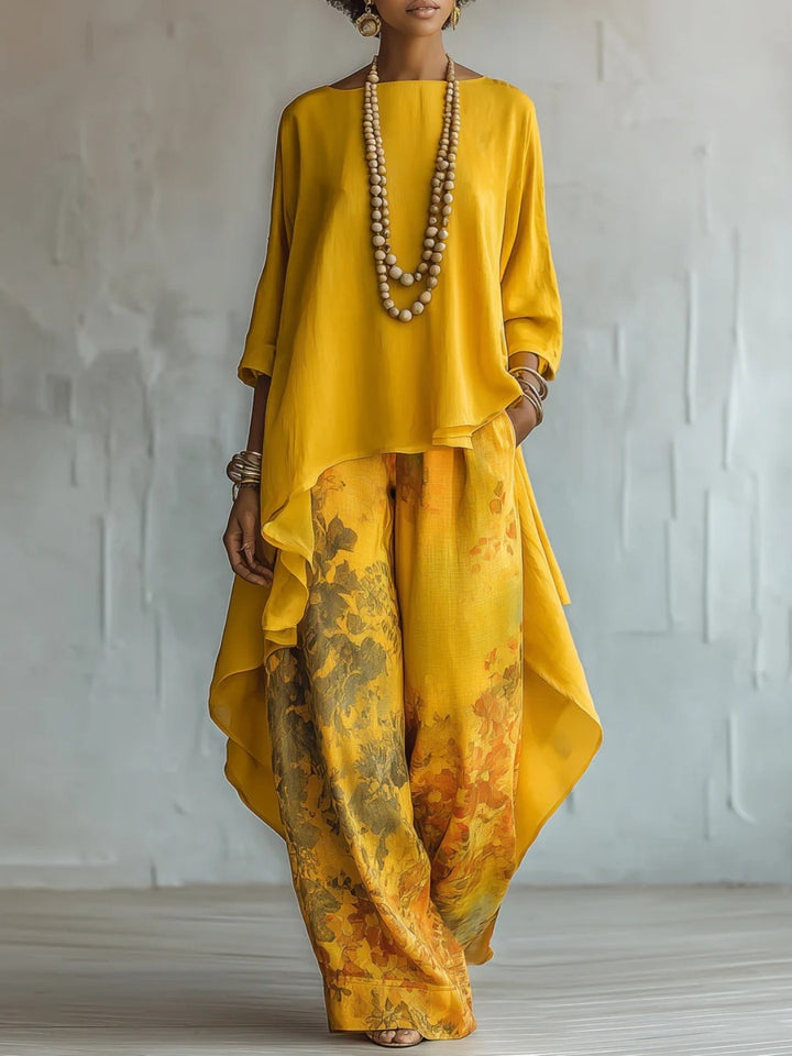 Soleil Mustard Tunic and Floral Harem-Pant Set