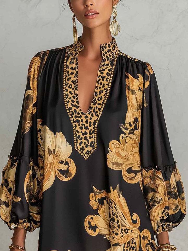 Paloma Black Gold Baroque Caftan Mini Dress