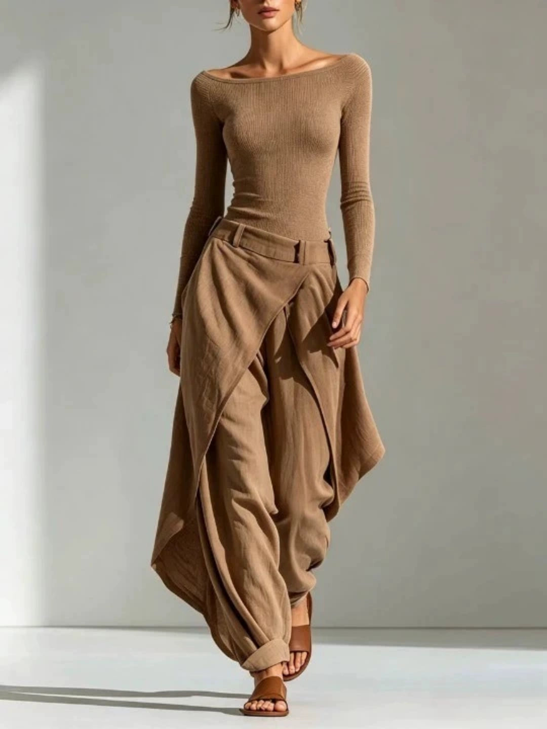 Elara Sand Draped Harem-Pant Set