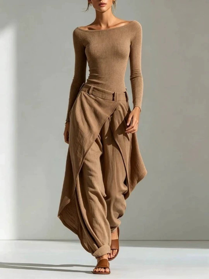 Elara Sand Draped Harem-Pant Set