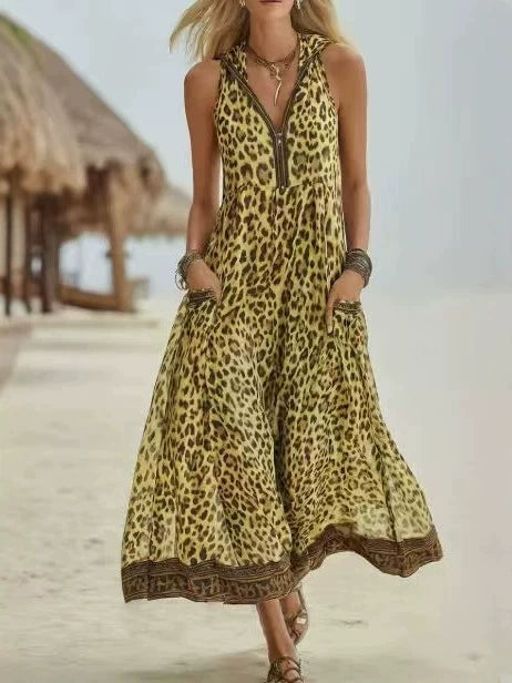 Amalfi Green Leopard Halter Maxi Dress