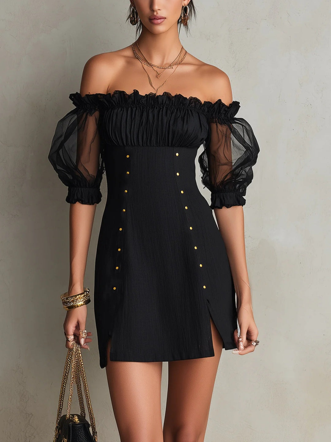 Noa Black Off-Shoulder Corset Mini Dress