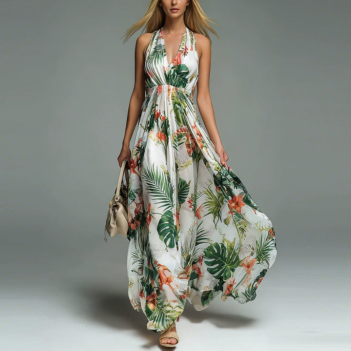 Marina Ivory Floral Halter Maxi Dress