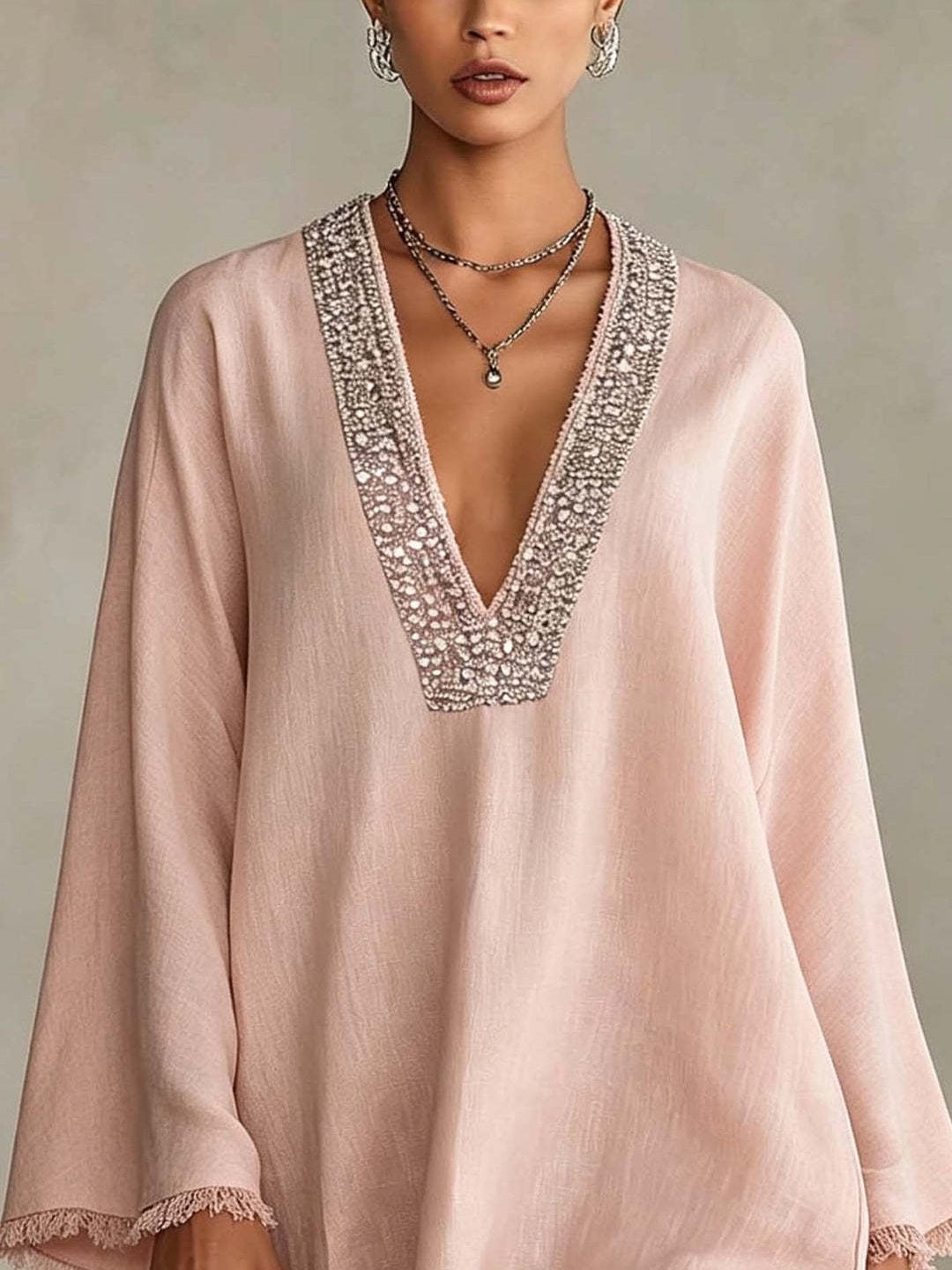 Rosalia Beaded Fringe Tunic Mini Dress