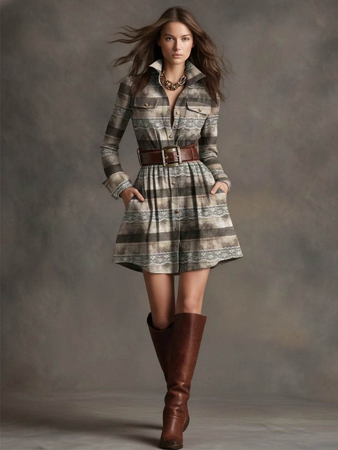 Noemi Plaid Belted Shirt Mini Dress